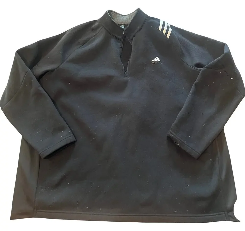 Adidas Golf Quarter Zip Pullover Mens XL Black Fleece 3 Stripe Mock Neck